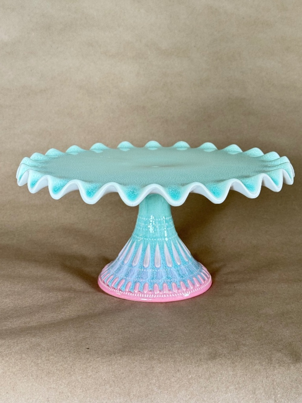 GLITTERVILLE Ombre Aqua Top to Pink Base Stoneware Cake Plate